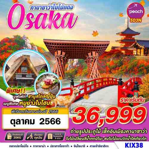 ทัวร์ญี่ปุ่น OSAKA คานาซาว่าใบไม้เเดง 5วัน 3คืน