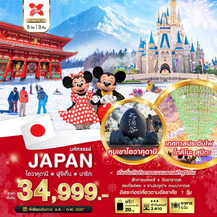 ทัวร์มหัศจรรย์ JAPAN โอวาคุดานิ ฟูจิเท็น นาริตะ 5วัน 3คืน