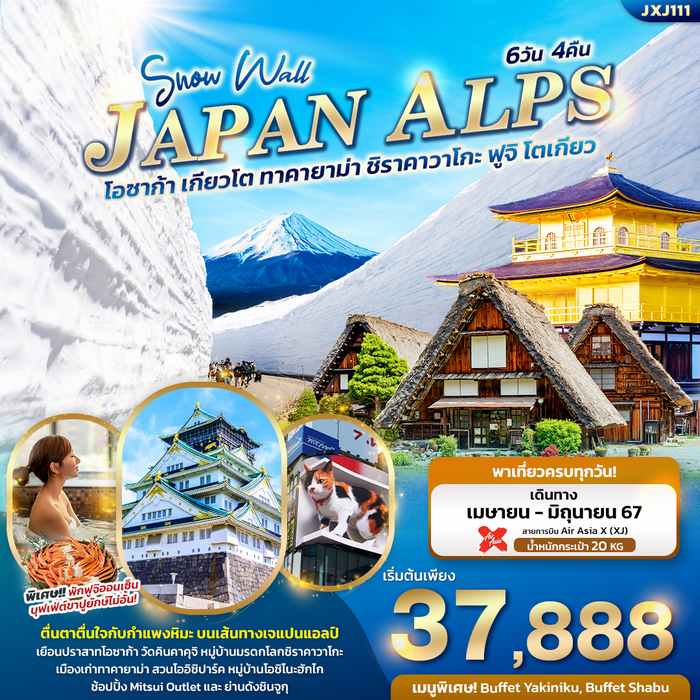 Snow Wall JAPAN ALPS โอซาก้า เกียวโต ทาคายาม่า ชิราคาวาโกะ ฟูจิ โตเกียว 6วัน4คืน