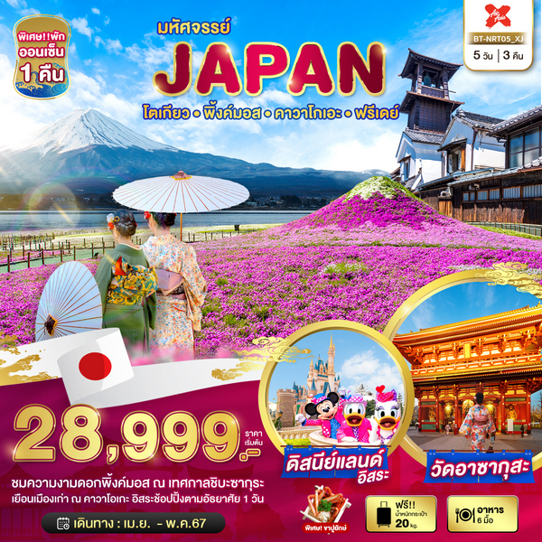 มหัศจรรย์…JAPAN โตเกียว พิ้งค์มอส คาวาโกเอะ ฟรีเดย์ 5วัน 3คืน