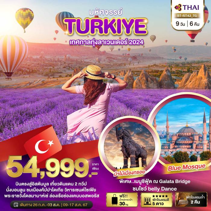 ทัวร์ตุรกี มหัศจรรย์..TURKIYE เทศกาลทุ่งลาเวนเดอร์ 2024 9วัน 6คืน