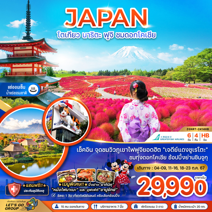 ทัวร์โตเกียว นาริตะ ฟูจิ ชมดอกโคเชีย 6วัน 4คืน