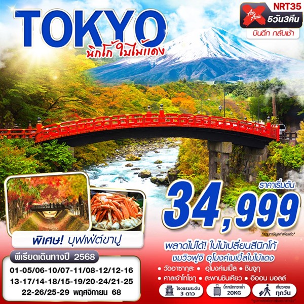 ทัวร์โตเกียว นิกโก้ ใบไม้แดง 5วัน 3คืน