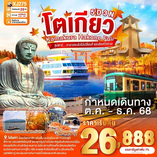 ทัวร์โตเกียว ลาลาล่องใบไม้เปลี่ยนสี แอบชิลล์วิวทะเล 5 วัน 3 คืน