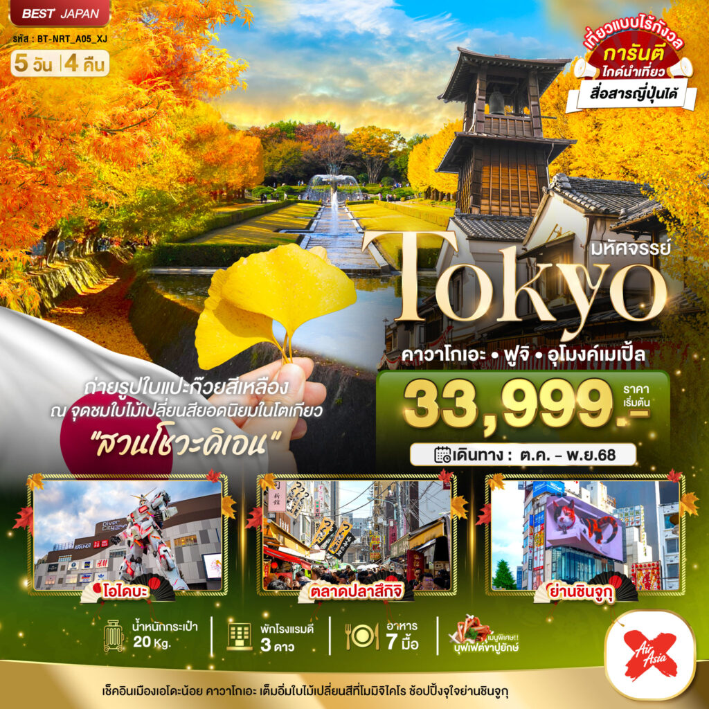 มหัศจรรย์…TOKYO คาวาโกเอะ ฟูจิ อุโมงค์เมเปิ้ล 5 วัน 4 คืน