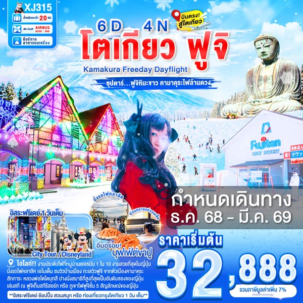 ทัวร์ญี่ปุ่น ฟูจิหิมะขาว คามาคุระไฟล้านดวง 6วัน 4คืน