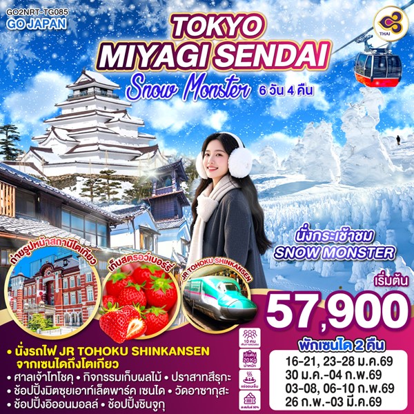 ทัวร์ญี่ปุ่น TOKYO MIYAGI SENDAI SNOW MONSTER 6D 4N โดยสายการบินไทย [TG]