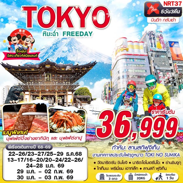 ทัวร์ญี่ปุ่น TOKYO WINTER หิมะฉ่ำ FREEDAY 5วัน 3คืน