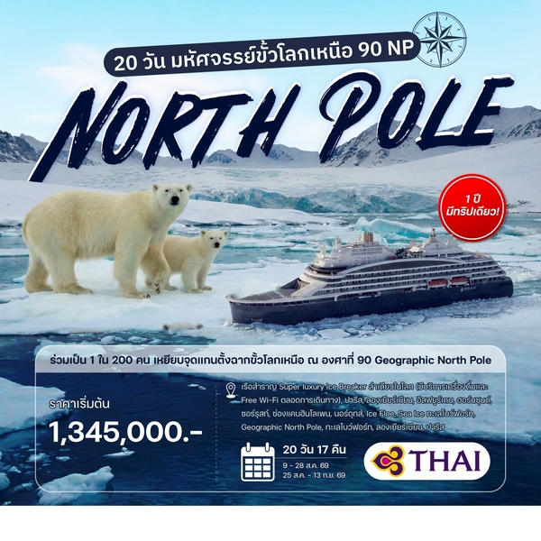 ทัวร์ มหัศจรรย์ขั้วโลกเหนือ 90 NP 20 วัน