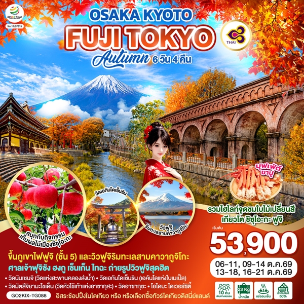 ทัวร์ญี่ปุ่น OSAKA KYOTO FUJI TOKYO AUTUMN FRUIT PARK 6 วัน 4 คืน
