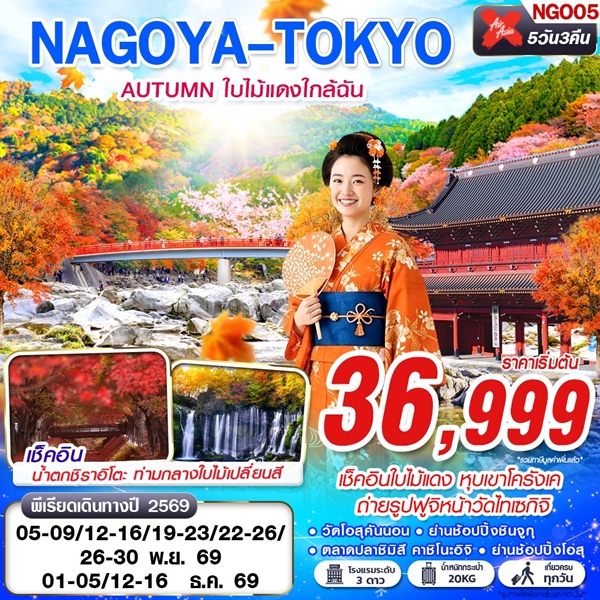 ทัวร์นาโกย่า NAGOYA TOKYO AUTUMN ใบไม้แดงใกล้ฉัน 5 วัน 3 คืน