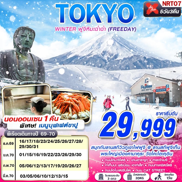 ทัวร์โตเกียว TOKYO WINTER ฟูจิหิมะฉ่ำฉ่ำ (FREEDAY) 5 วัน 3 คืน